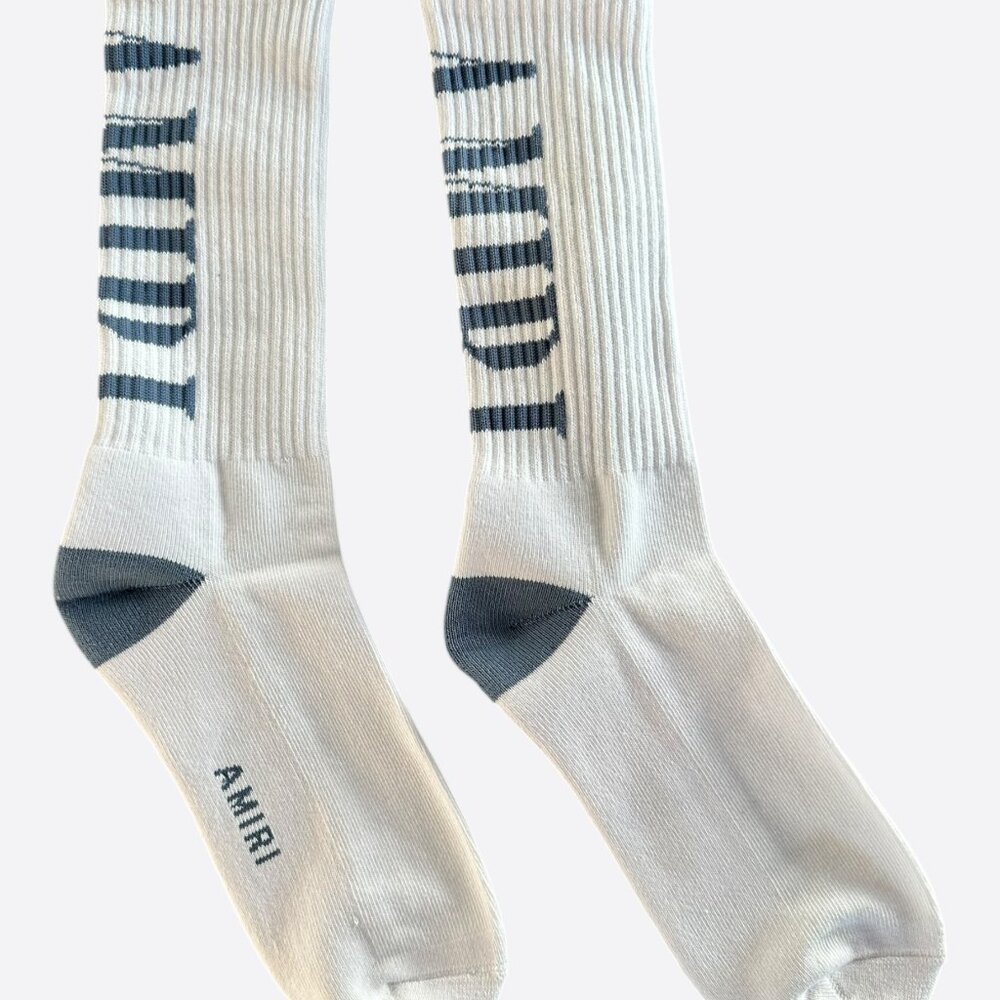 Amiri White & Blue Core Logo Socks